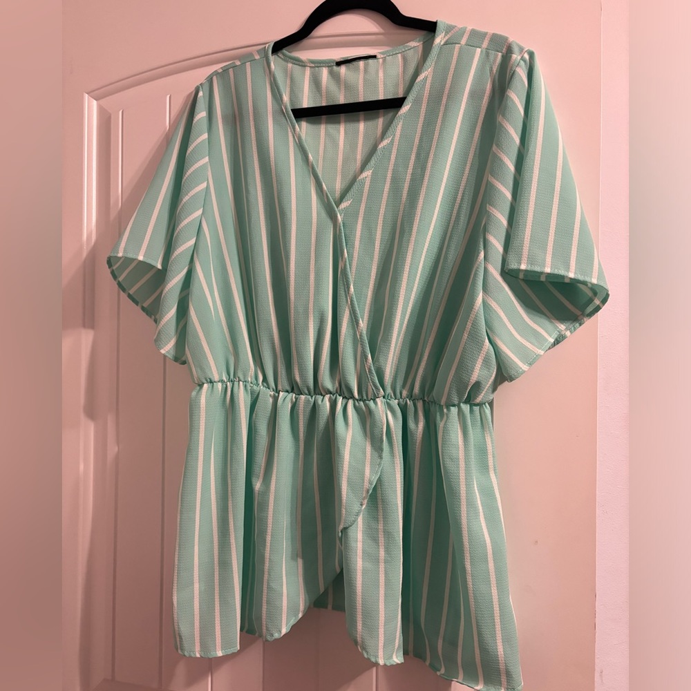 Crossover Peplum Top (true mint green and white stripe)